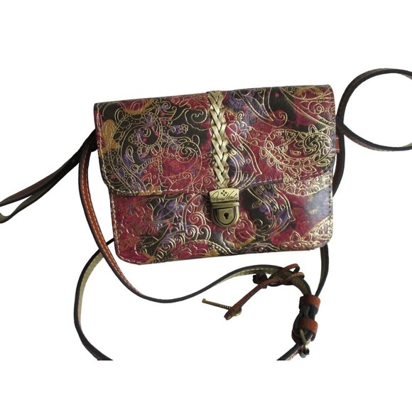*Patricia Nash Brown Crossbody Gold Embossed Italian Leather with Key